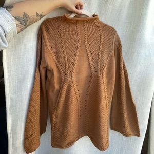 NWT Cable Knit Sweater Flare Sleeve Warm Brown Medium